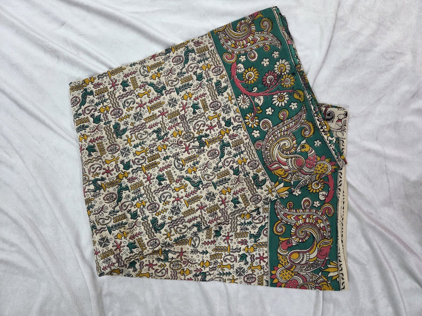 Cotton Kalamkaari Hand Printed Saree with floral and vine patterns - VSL Collections