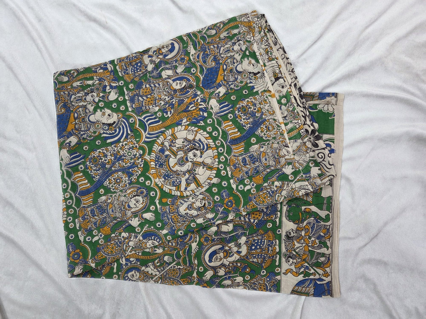 Cotton Kalamkaari Hand Printed Saree with traditional motifs - VSL Collections