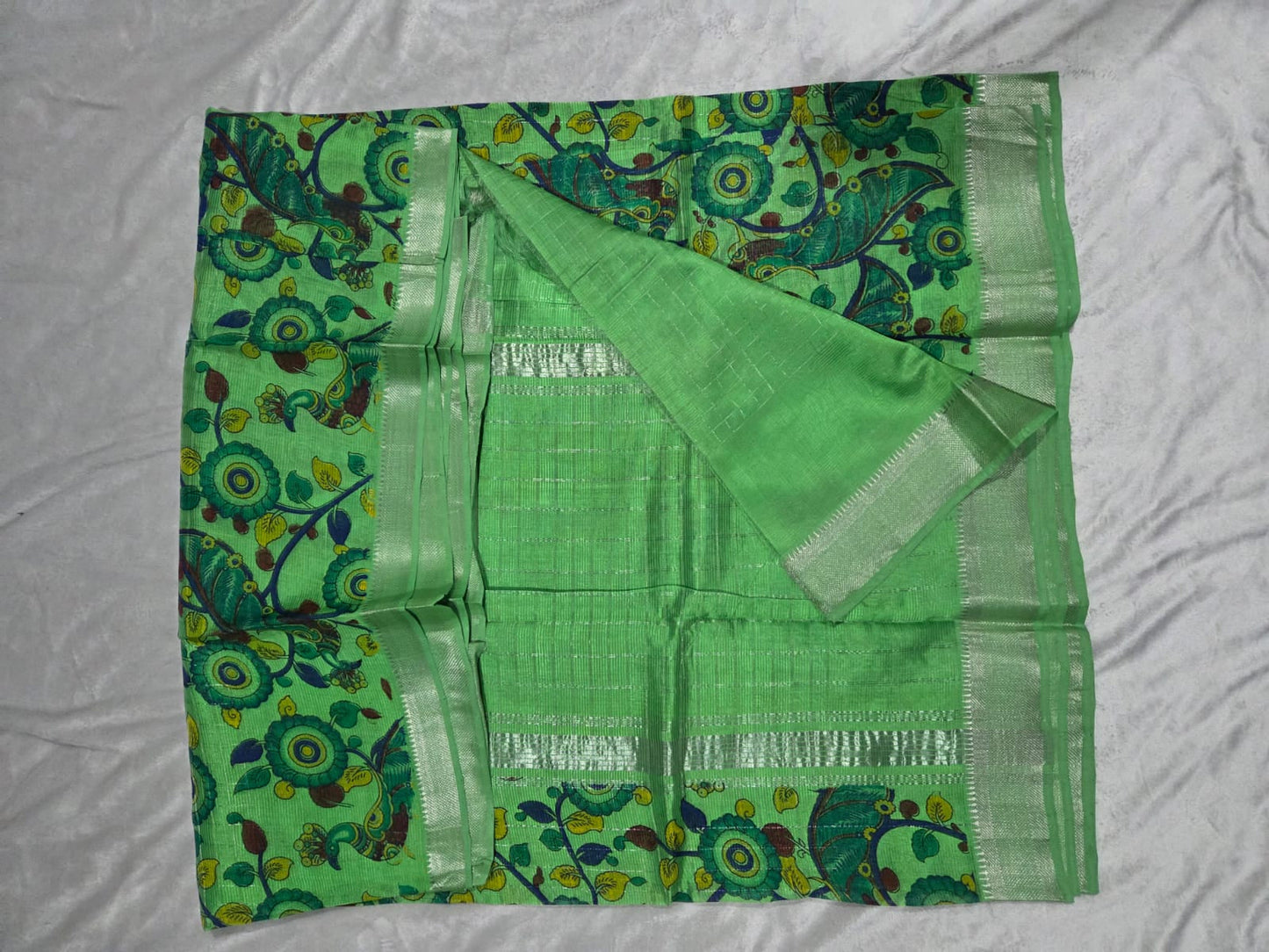 Light green Mangalagiri Sico with peacock design