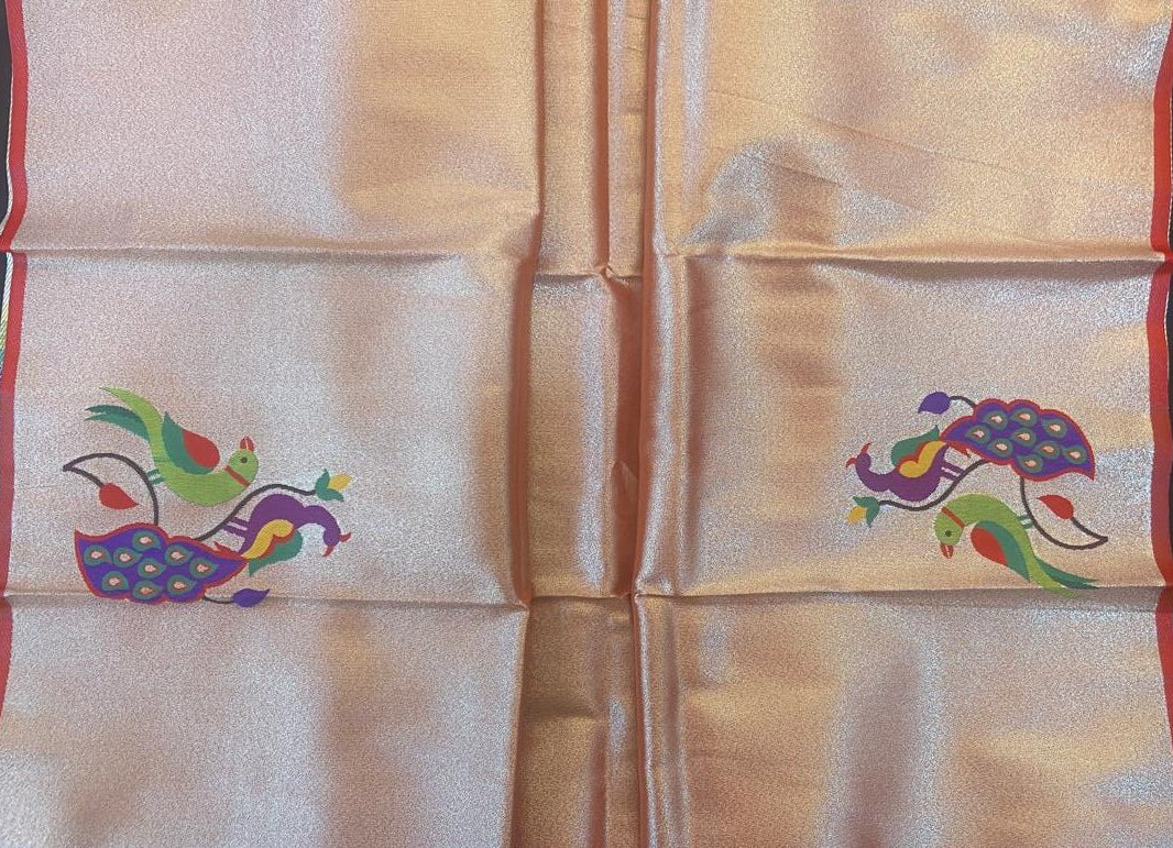 Paithani Silk Blouse Piece with Peacock and Parrot Design - VSL Collections