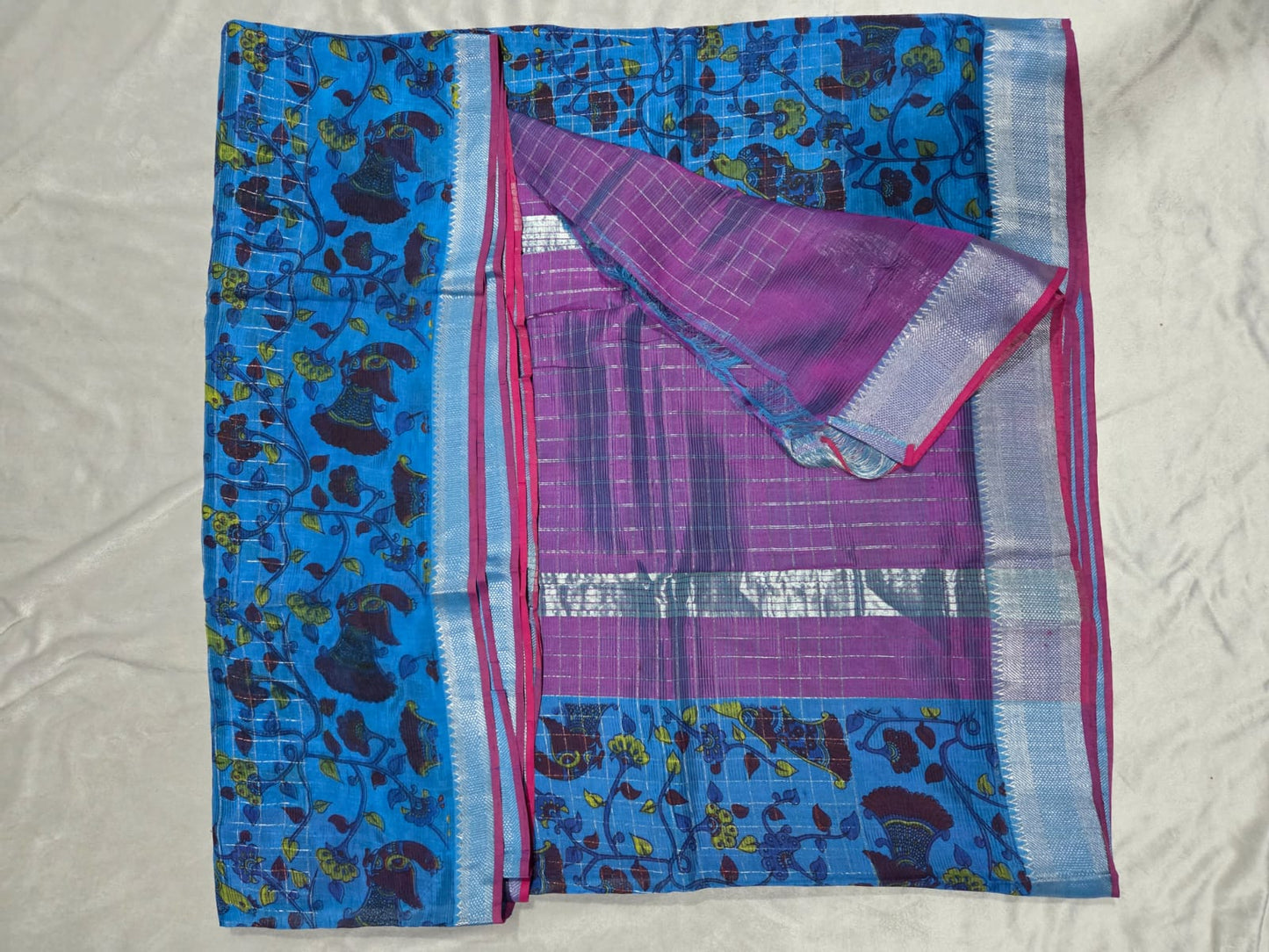 Blue Mangalagiri Sico with Floral Pattern
