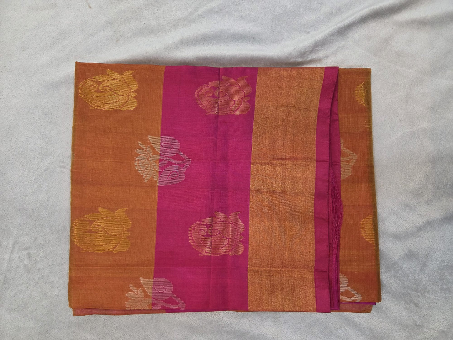 Orange Color Uppada Pattu Saree with Flower Buta