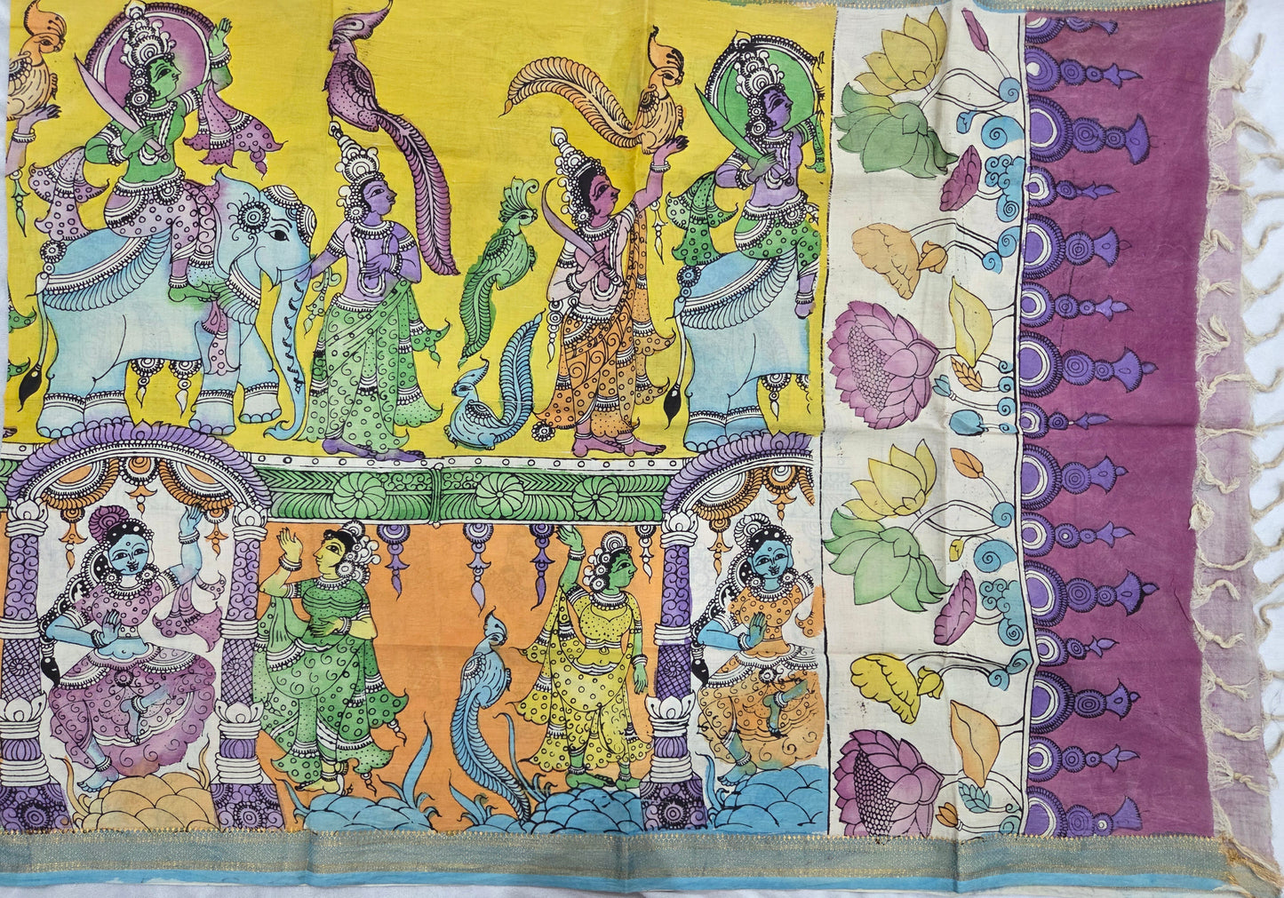 Yellow Pen Kalamkaari Dupatta