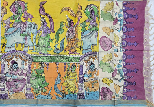 Yellow Pen Kalamkaari Dupatta