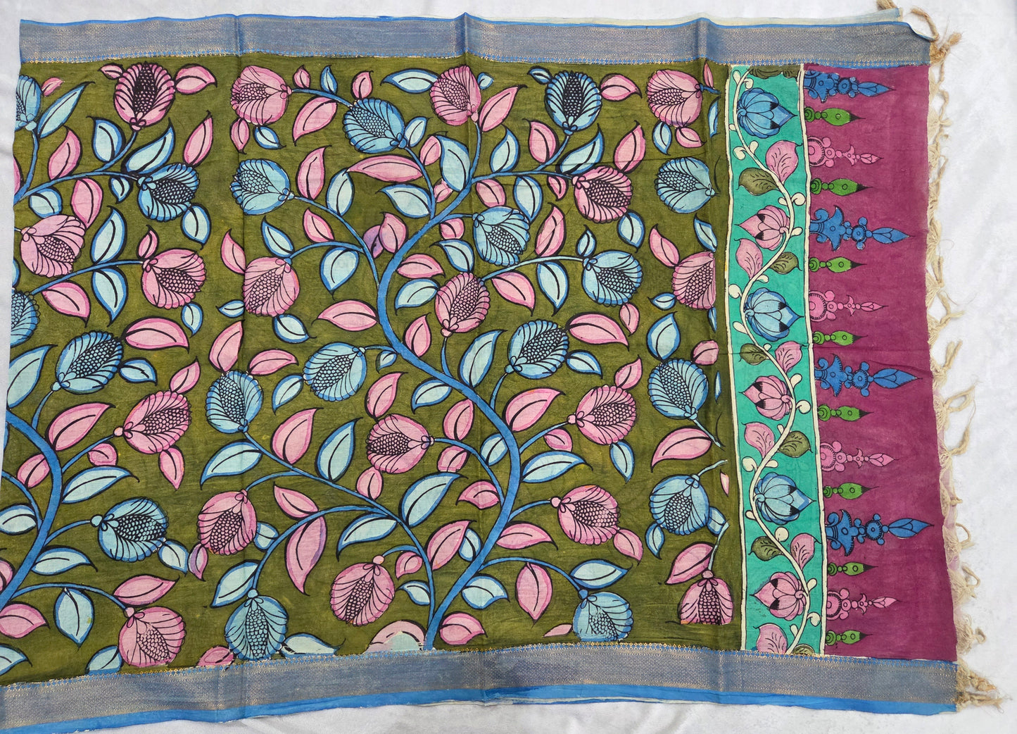 Olive Green Pen Kalamkaari Duppatta