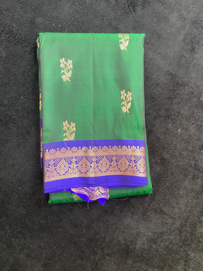 Kanchipuram Semi Silk Sarees with Gold Zari Border - Green