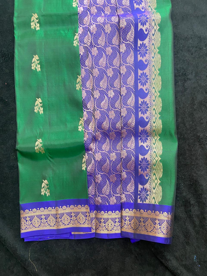 Kanchipuram Semi Silk Sarees with Gold Zari Border - Green