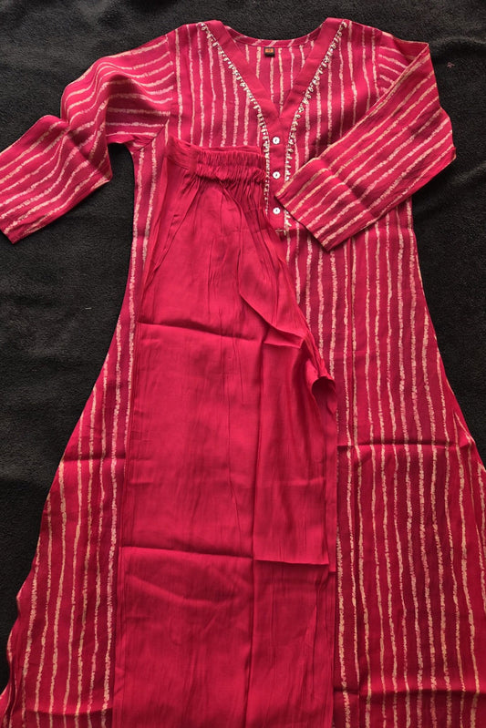 Red Block Print Muslin Co-ord Set