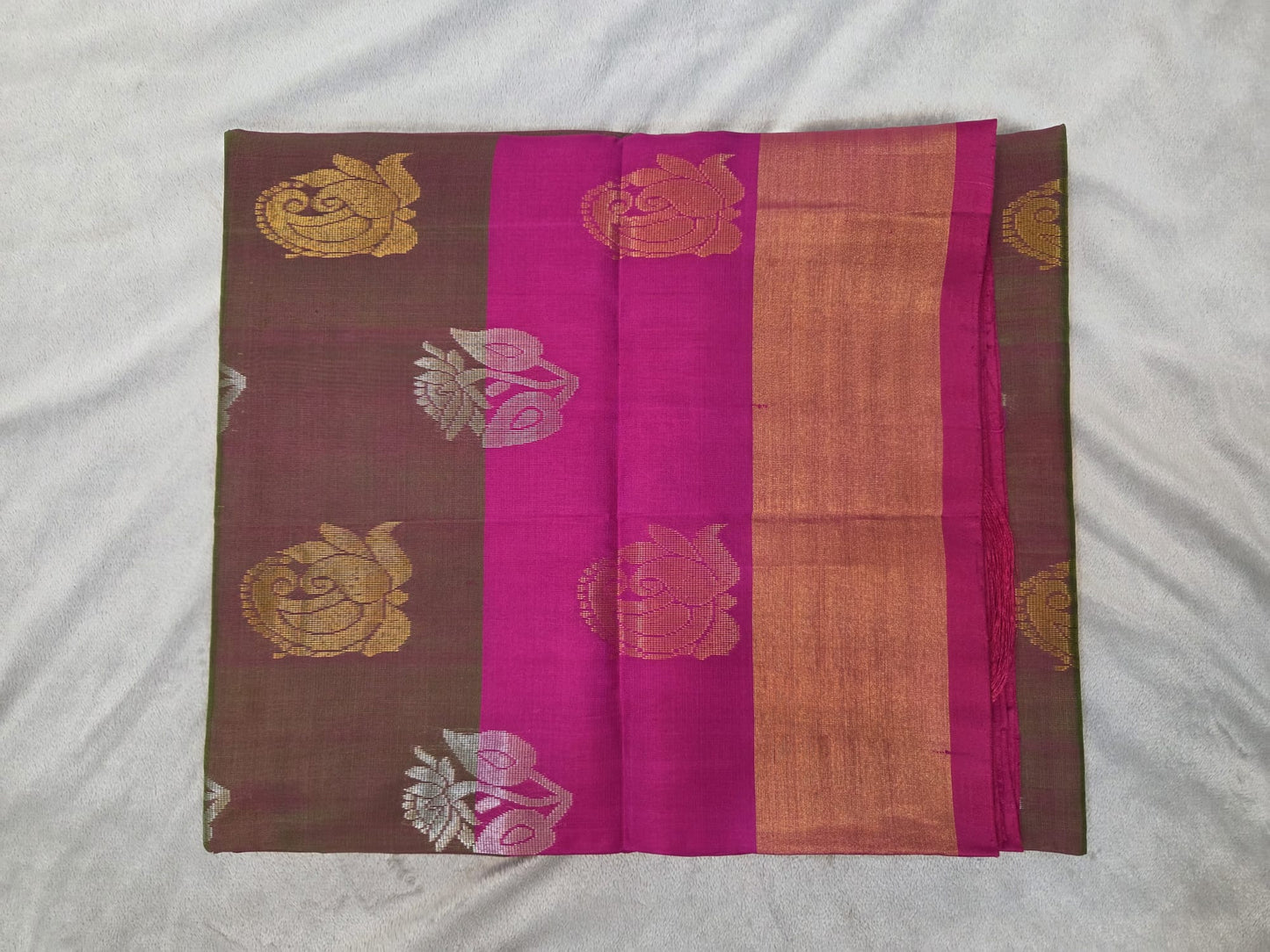 Brown Color Uppada Pattu Saree with Flower Buta