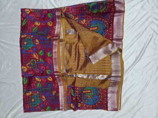 Mangalagiri Sico Saree in Maroon Color and Golden-hue pallu