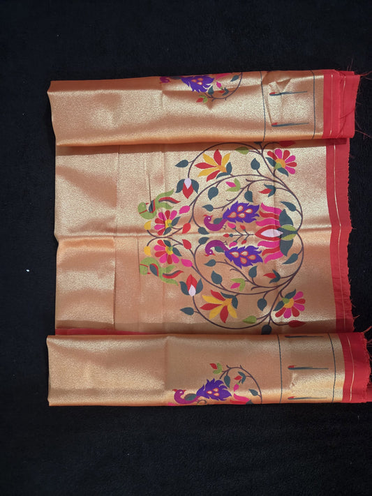 Paithani Blouse Pieces with Peacock and Parrots Design