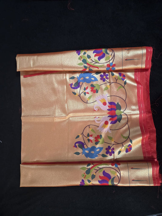 Paithani Blouse Pieces with Peacock and Swan Design