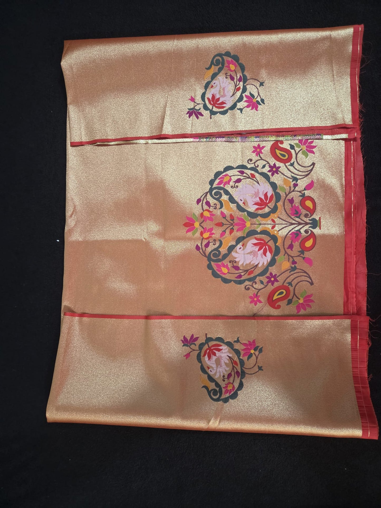 Paithani Blouse Pieces with Peacock and Leaves