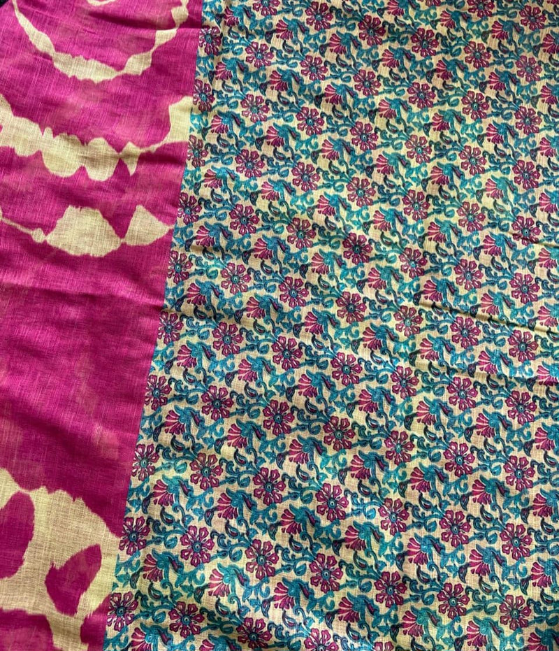 Soft Cotton Sarees with Batik Prints - Dark-Pink