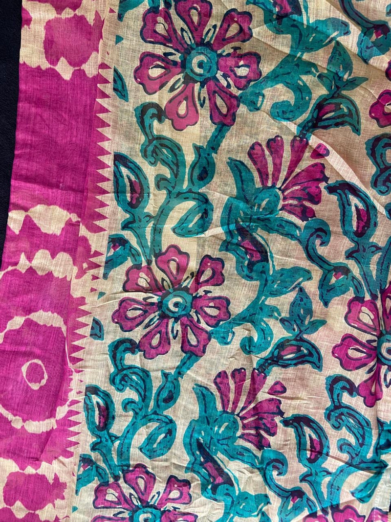 Soft Cotton Sarees with Batik Prints - Dark-Pink