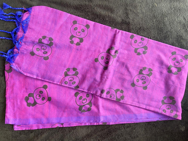 Khadi Cotton with Panda Prints - Dark Purple