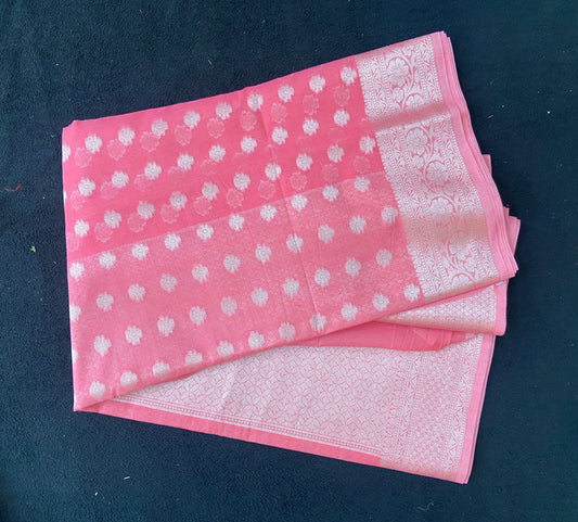 Banarasi Semi Cotton Saree with Silver Zari Butis - VSL Collections