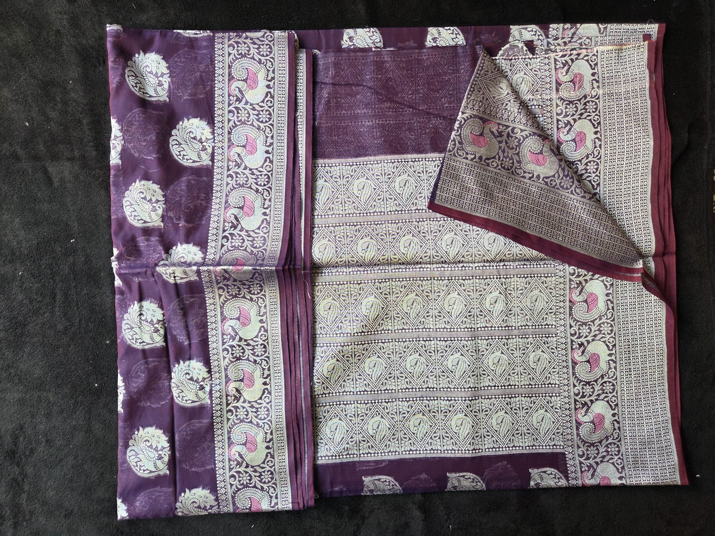 Banarasi Semi Cotton Sarees with Peacock Motif and Swan Border - VSL Collections