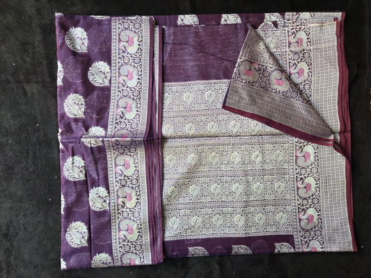 Banarasi Semi Cotton Sarees with Peacock Motif and Swan Border - VSL Collections