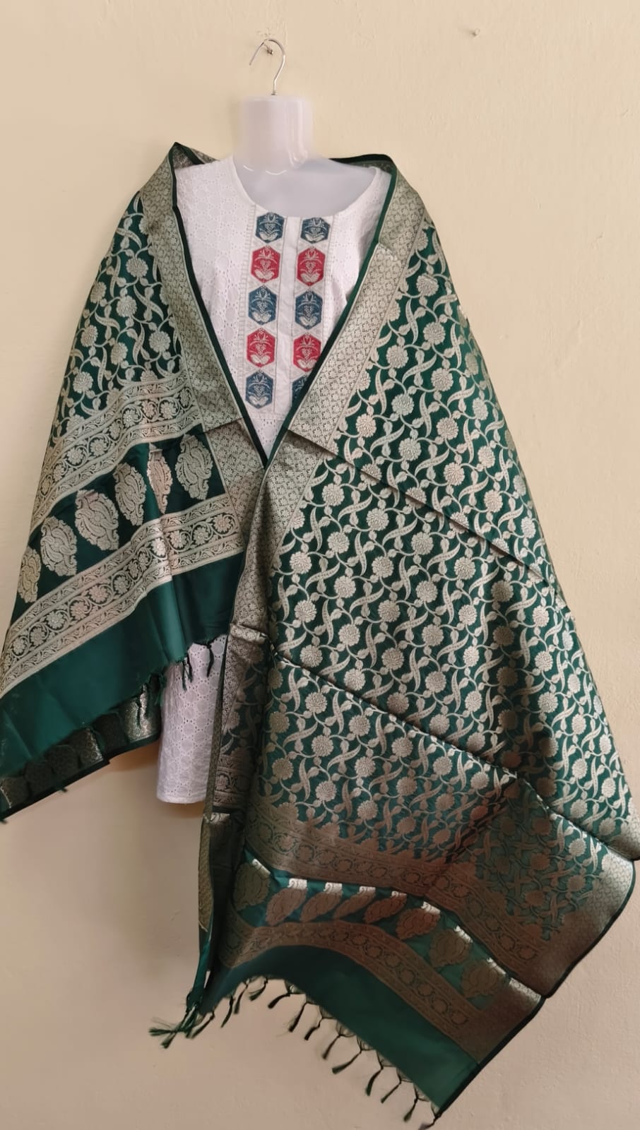 Banarasi Semi Silk Dupatta with Zari Jaal & Paisley Pallu - VSL Collections