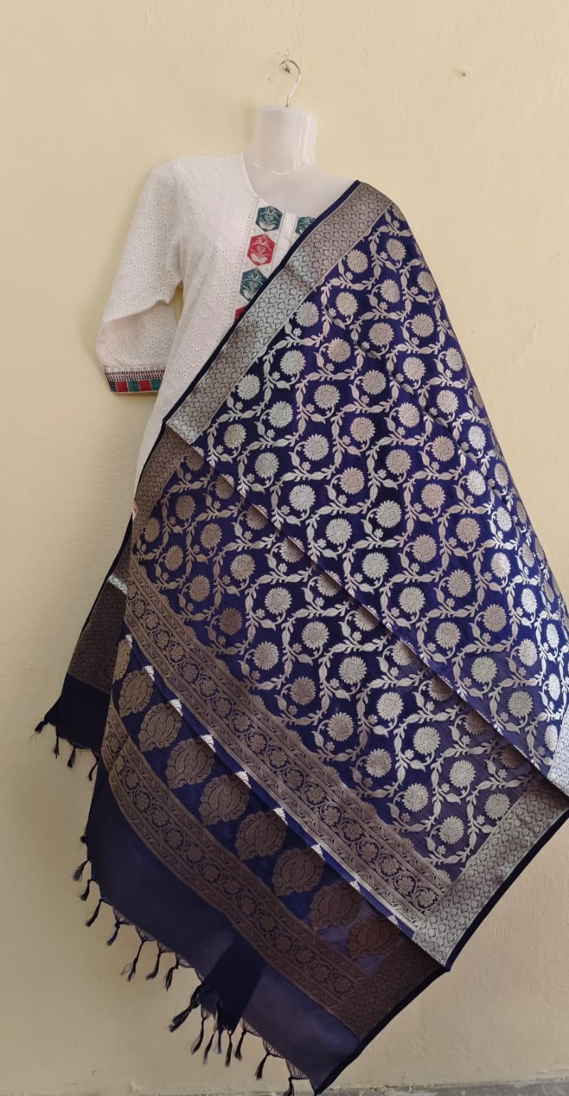 Banarasi Semi Silk Dupatta with Zari Jaal & Paisley Pallu - VSL Collections