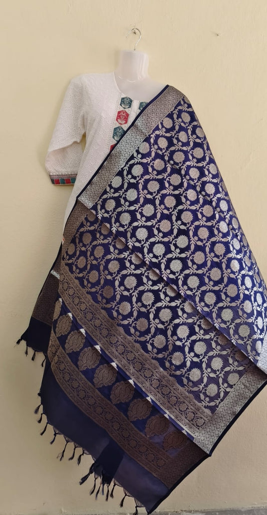 Banarasi Semi Silk Dupatta with Zari Jaal & Paisley Pallu - VSL Collections