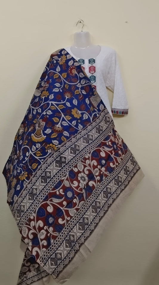 Cotton Kalamkaari Hand Printed Floral Dupattas - VSL Collections
