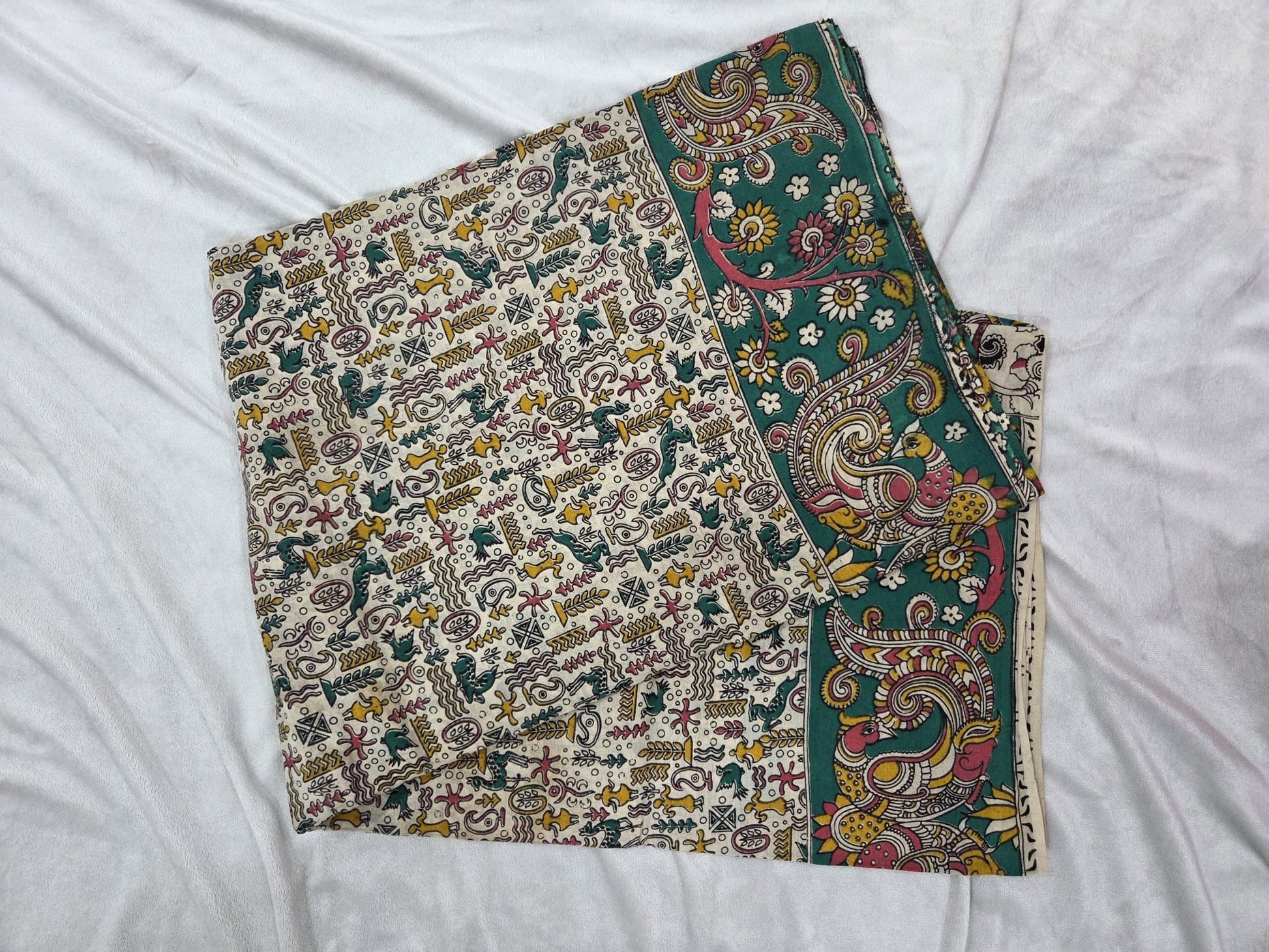 Cotton Kalamkaari Hand Printed Saree with floral and vine patterns - VSL Collections