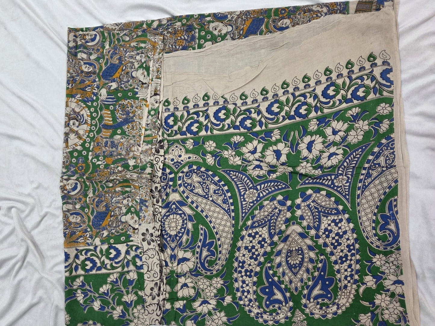 Cotton Kalamkaari Hand Printed Saree with traditional motifs - VSL Collections