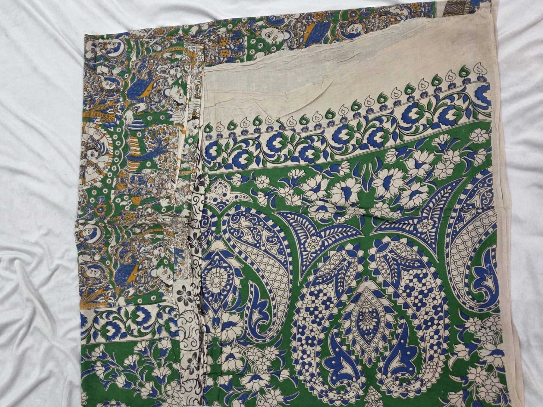 Cotton Kalamkaari Hand Printed Saree with traditional motifs - VSL Collections
