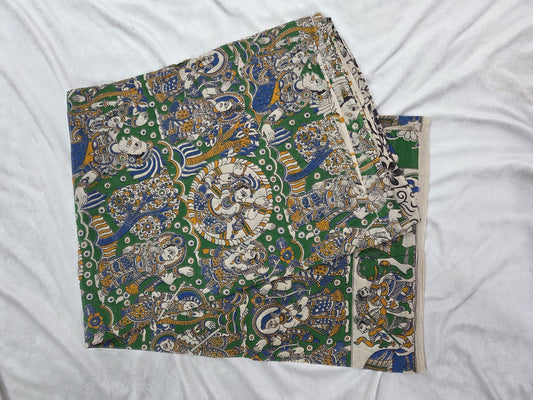 Cotton Kalamkaari Hand Printed Saree with traditional motifs - VSL Collections