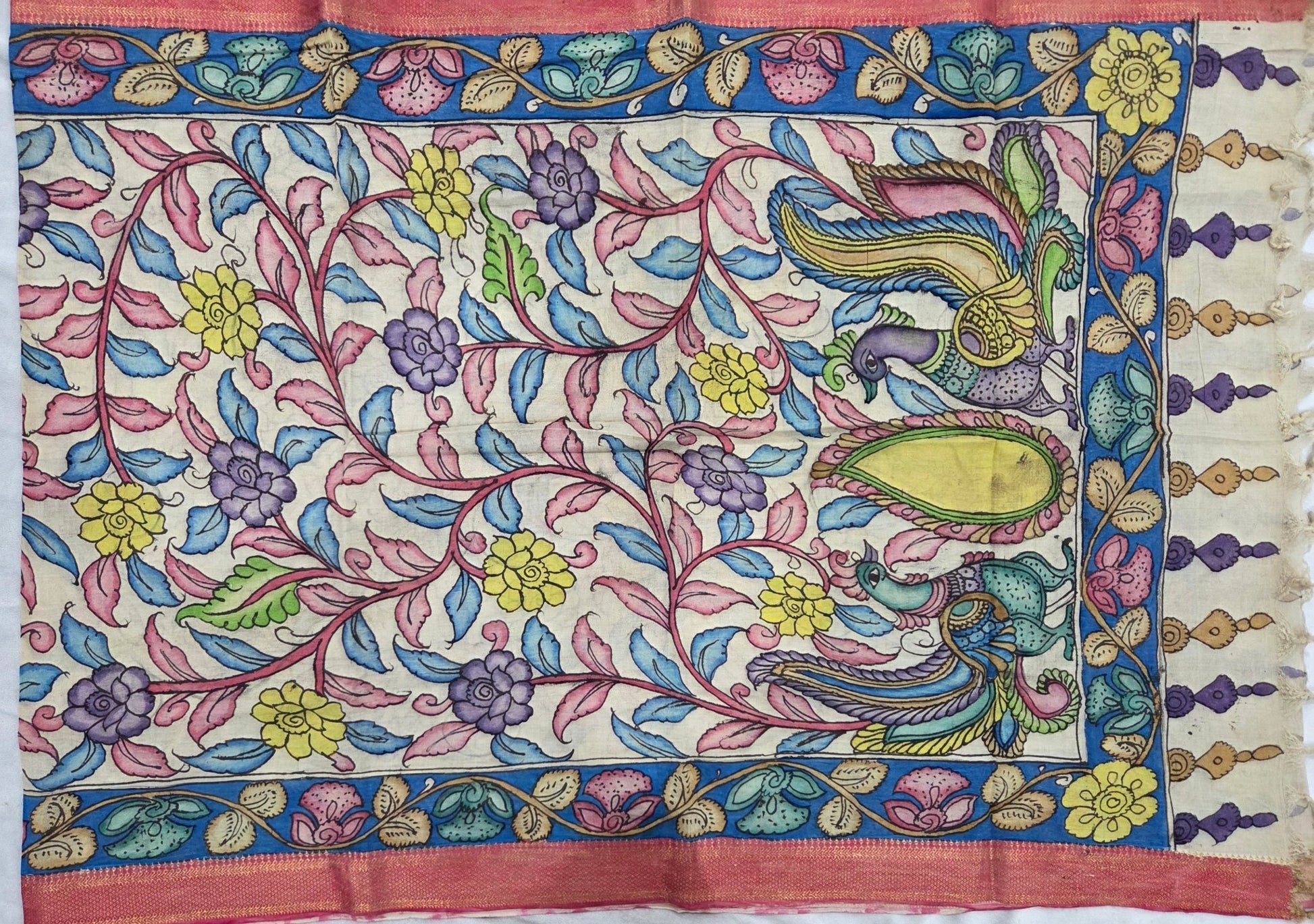 Cotton Pen Kalamkaari Duppatta in Cream - VSL Collections
