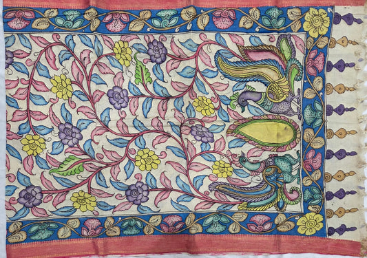 Cotton Pen Kalamkaari Duppatta in Cream - VSL Collections