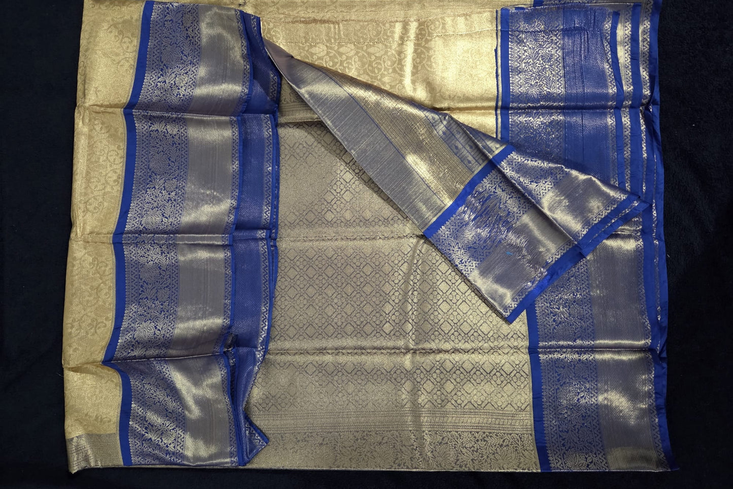 Dark Blue Kanchi Korvai Tissue Silk Saree