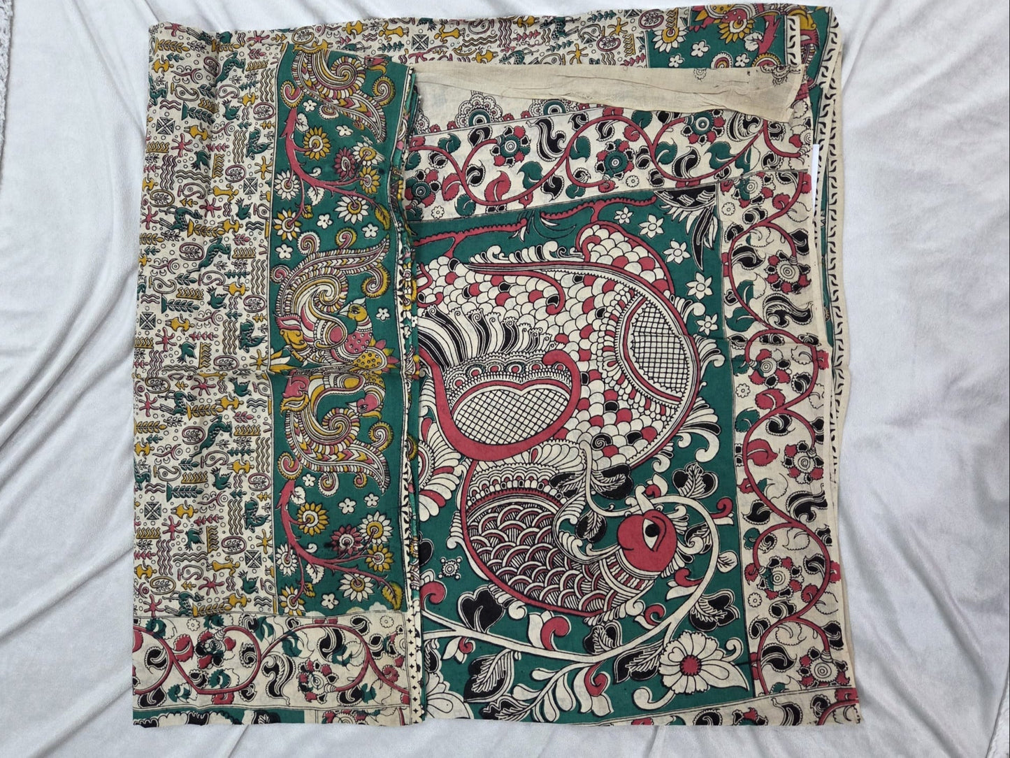 Kalamkari cotton saree with floral and vine patterns