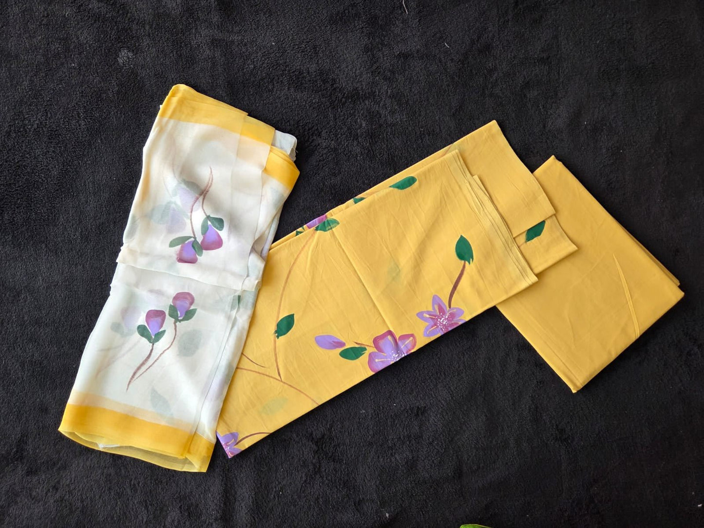 Hand Painted Cotton Dress Material with Chiffon Dupatta - VSL Collections