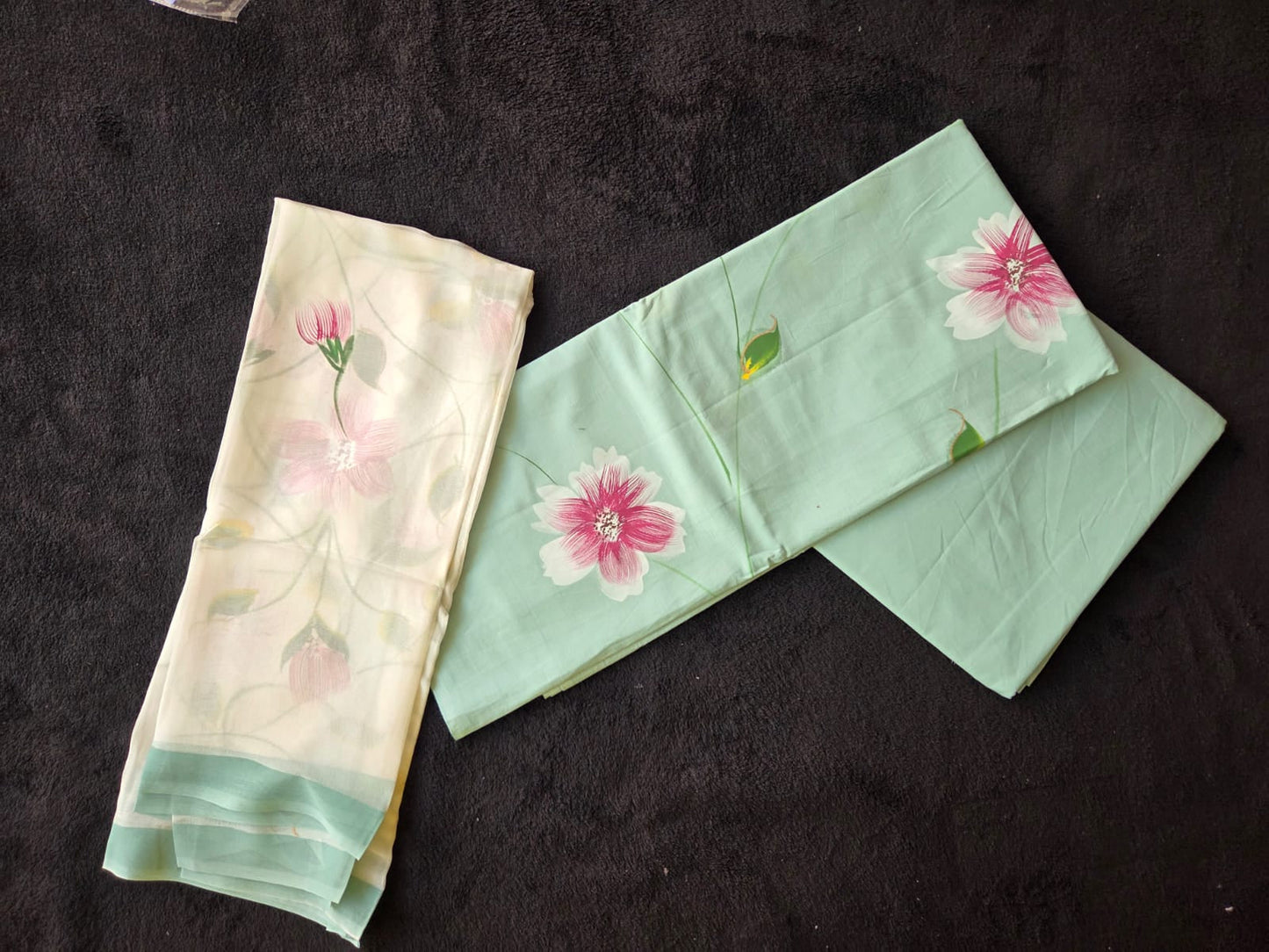 Hand Painted Cotton Dress Material with Chiffon Dupatta - VSL Collections