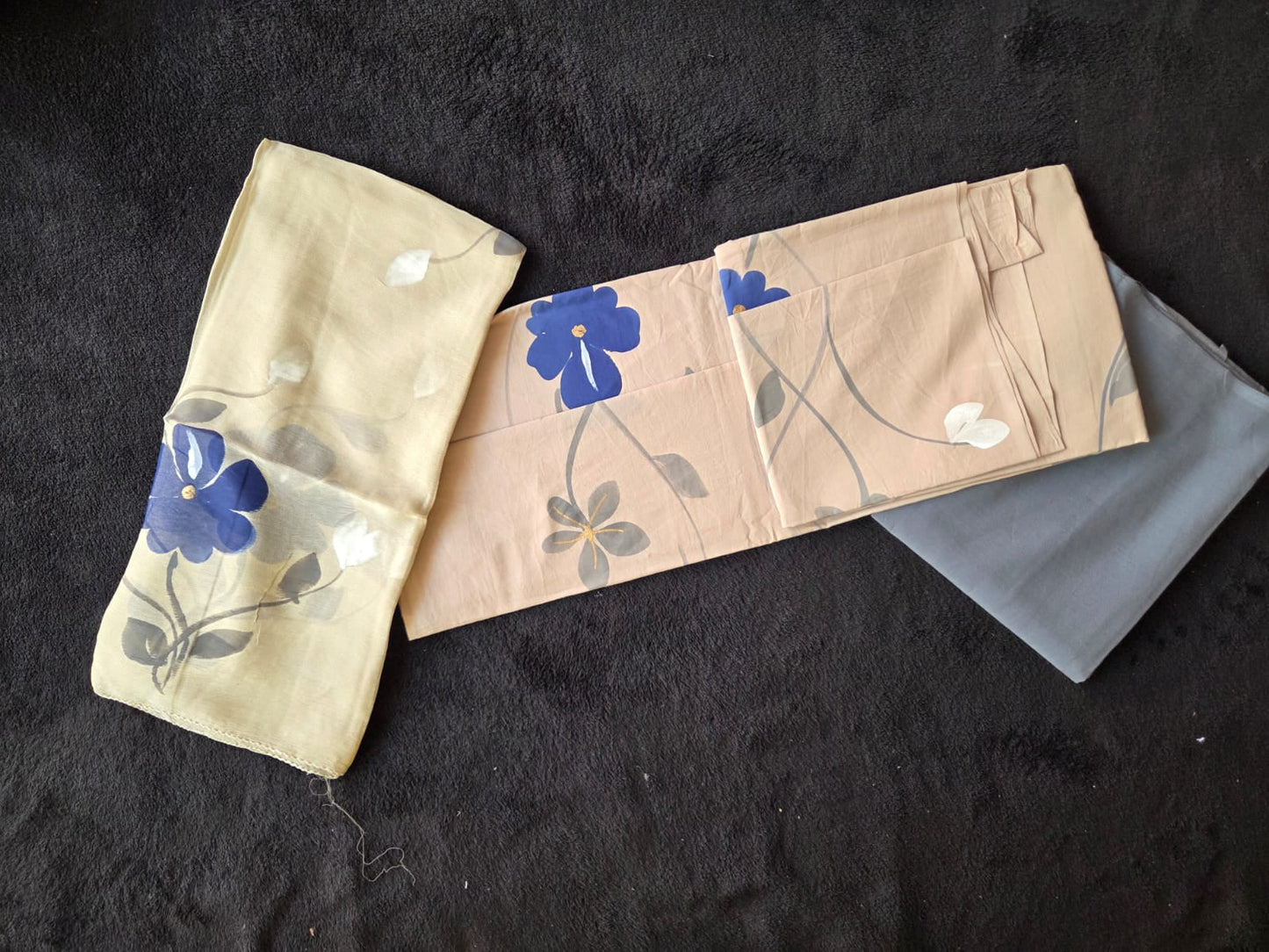 Hand Painted Cotton Dress Material with Chiffon Dupatta - VSL Collections