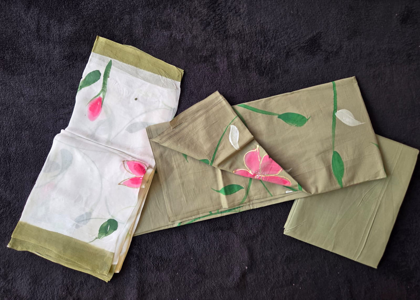 Hand Painted Cotton Dress Material with Chiffon Dupatta - VSL Collections