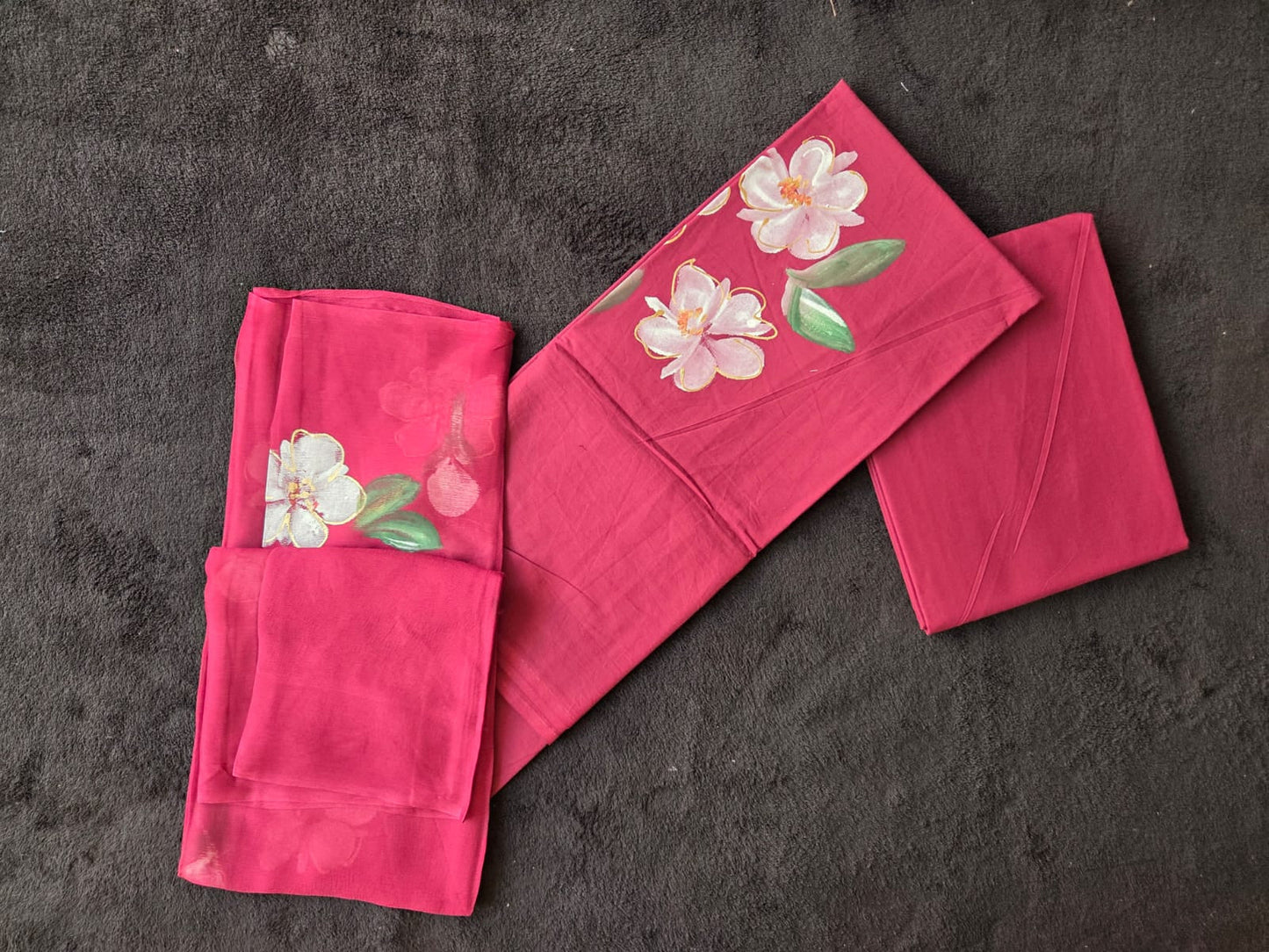 Hand Painted Cotton Dress Material with Chiffon Dupatta - VSL Collections