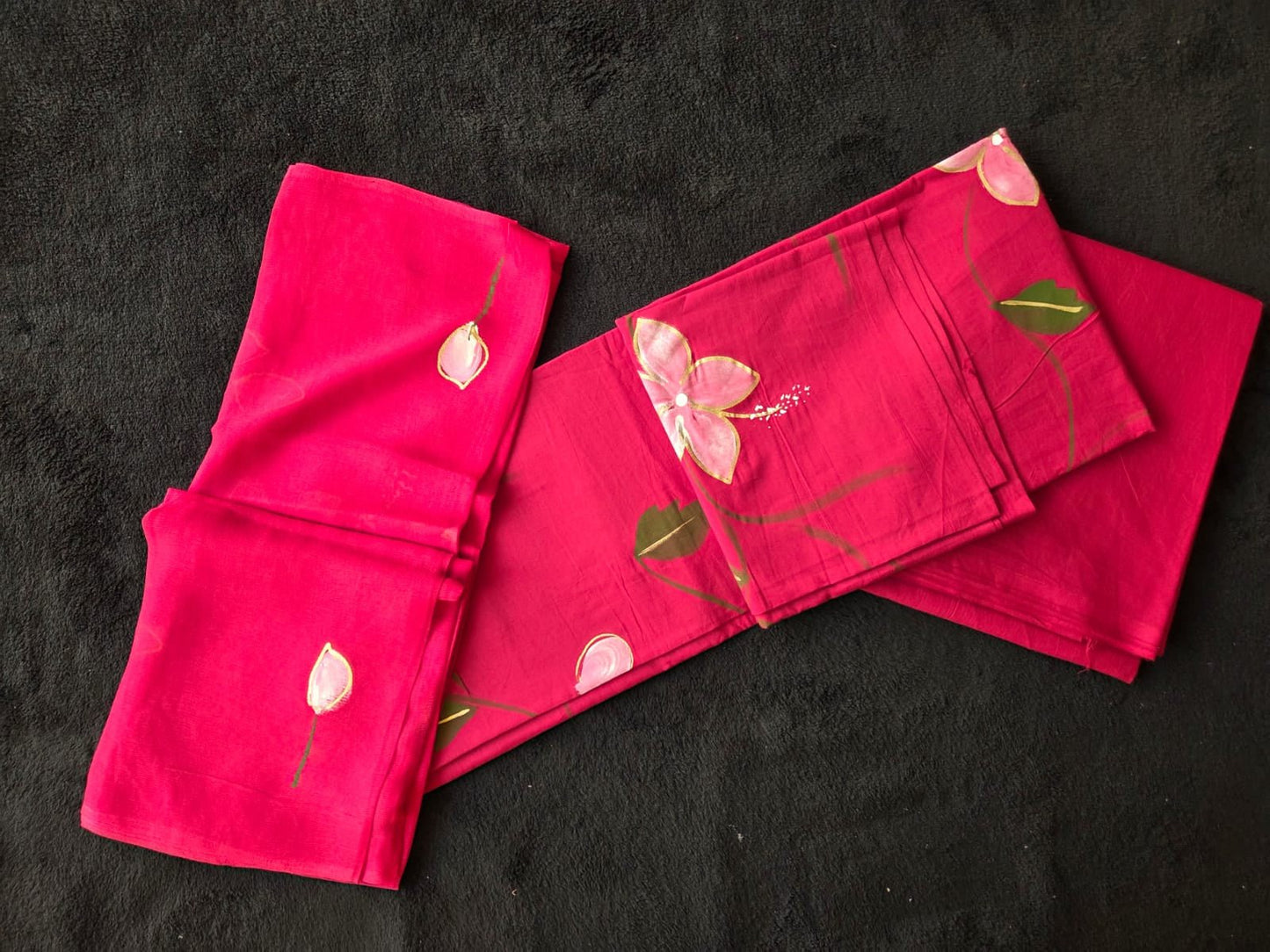 Hand Painted Cotton Dress Material with Chiffon Dupatta - VSL Collections