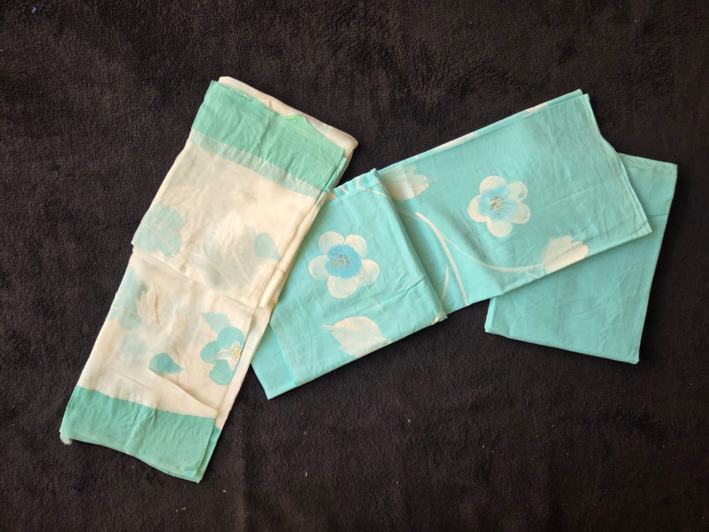 Hand Painted Cotton Dress Material with Chiffon Dupatta - VSL Collections