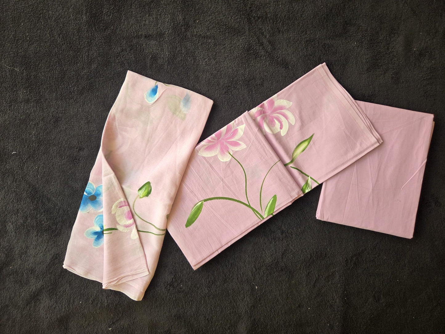Hand Painted Cotton Dress Material with Chiffon Dupatta - VSL Collections