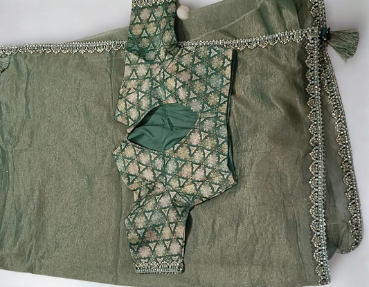 Light Green Saree With Lace Border