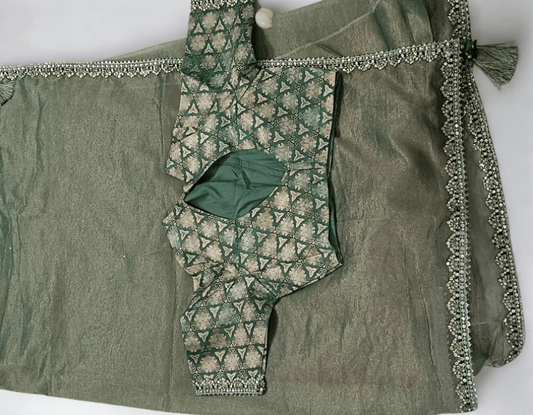 Light Green Saree With Lace Border - VSL Collections
