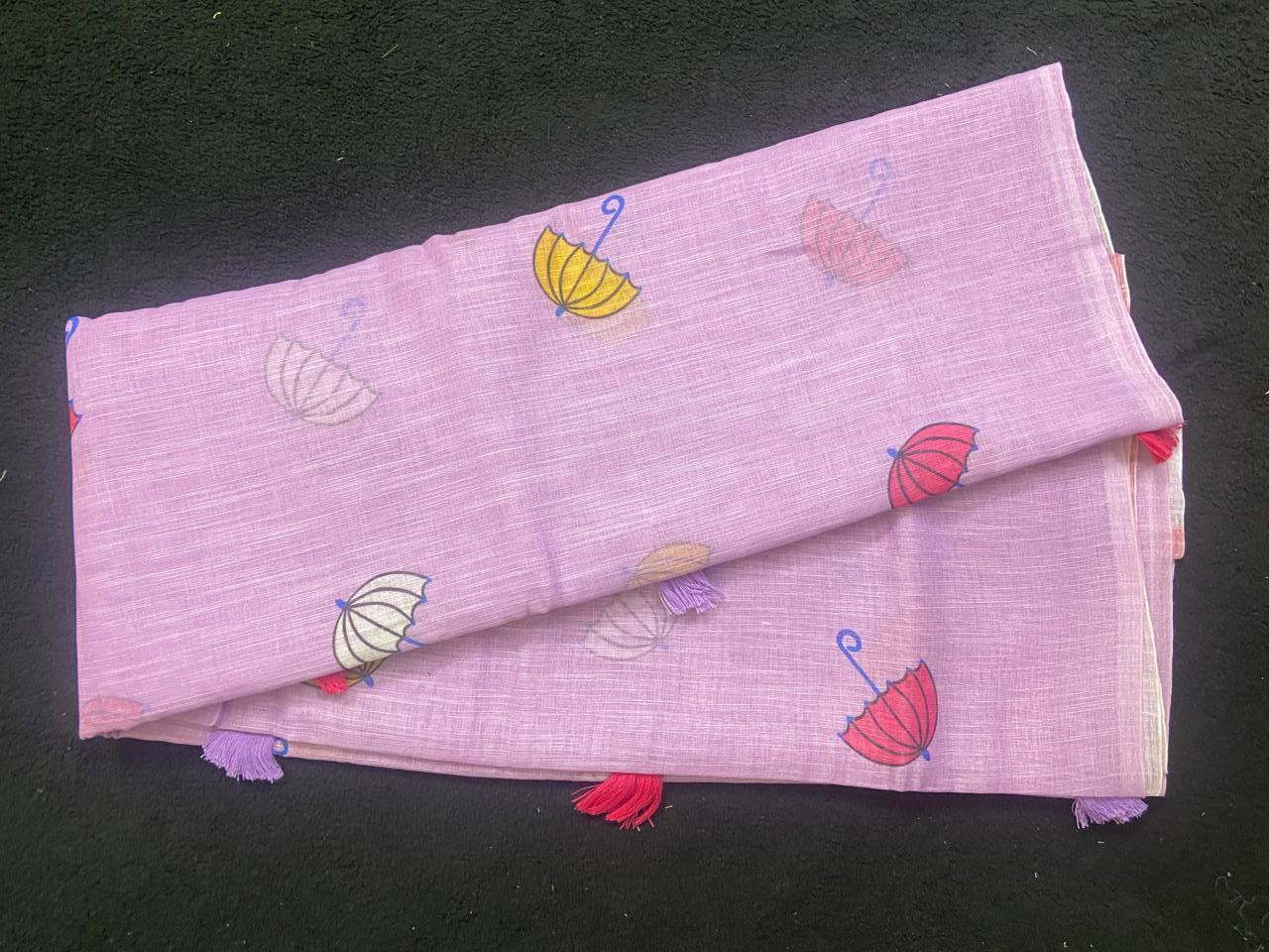 Linen Cotton Saree with Artistic Motifs - VSL Collections