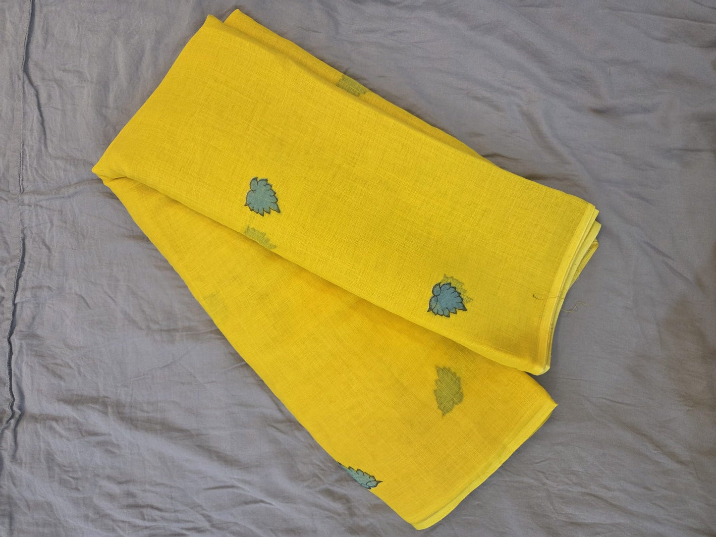 Linen Cotton Saree with Leaf Butta Work - VSL Collections