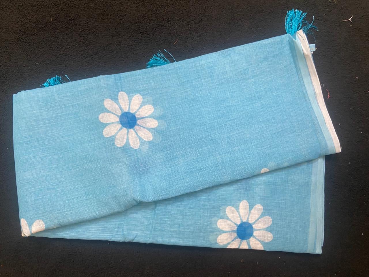 Linen Cotton Sarees with Floral Motifs - VSL Collections