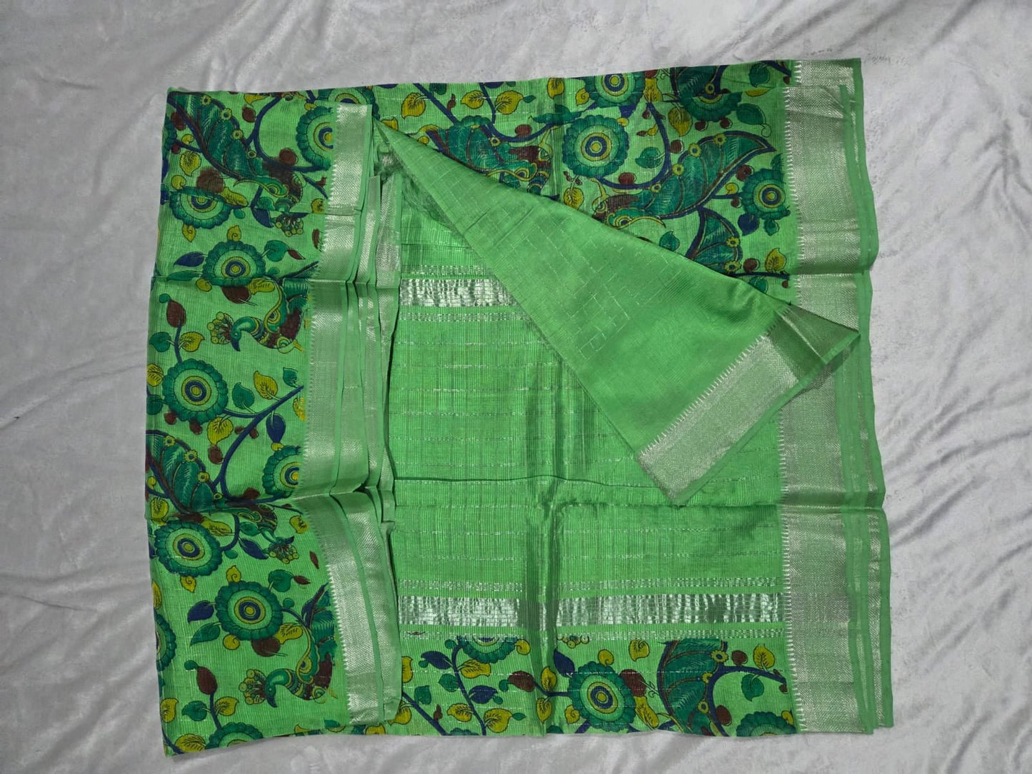 Mangalagiri Sico Saree in Light Green with peacock design - VSL Collections