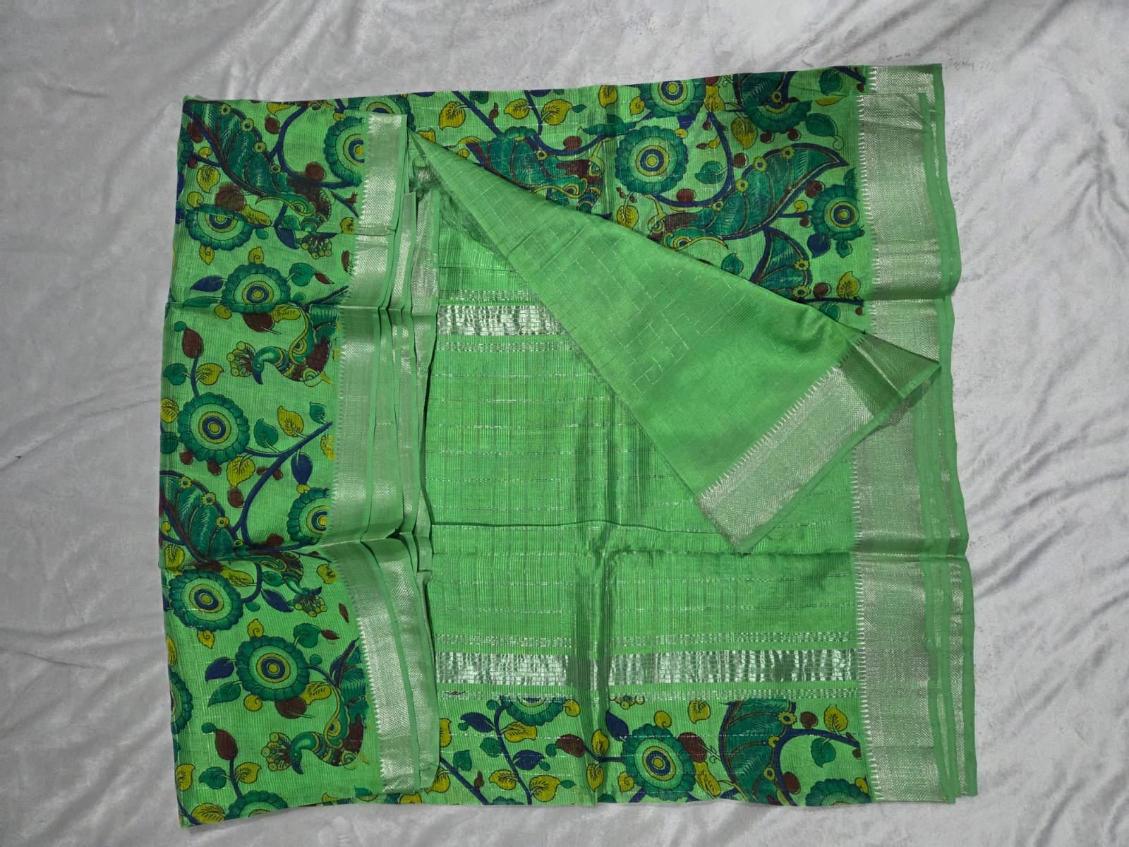 Mangalagiri Sico Saree in Light Green with peacock design - VSL Collections